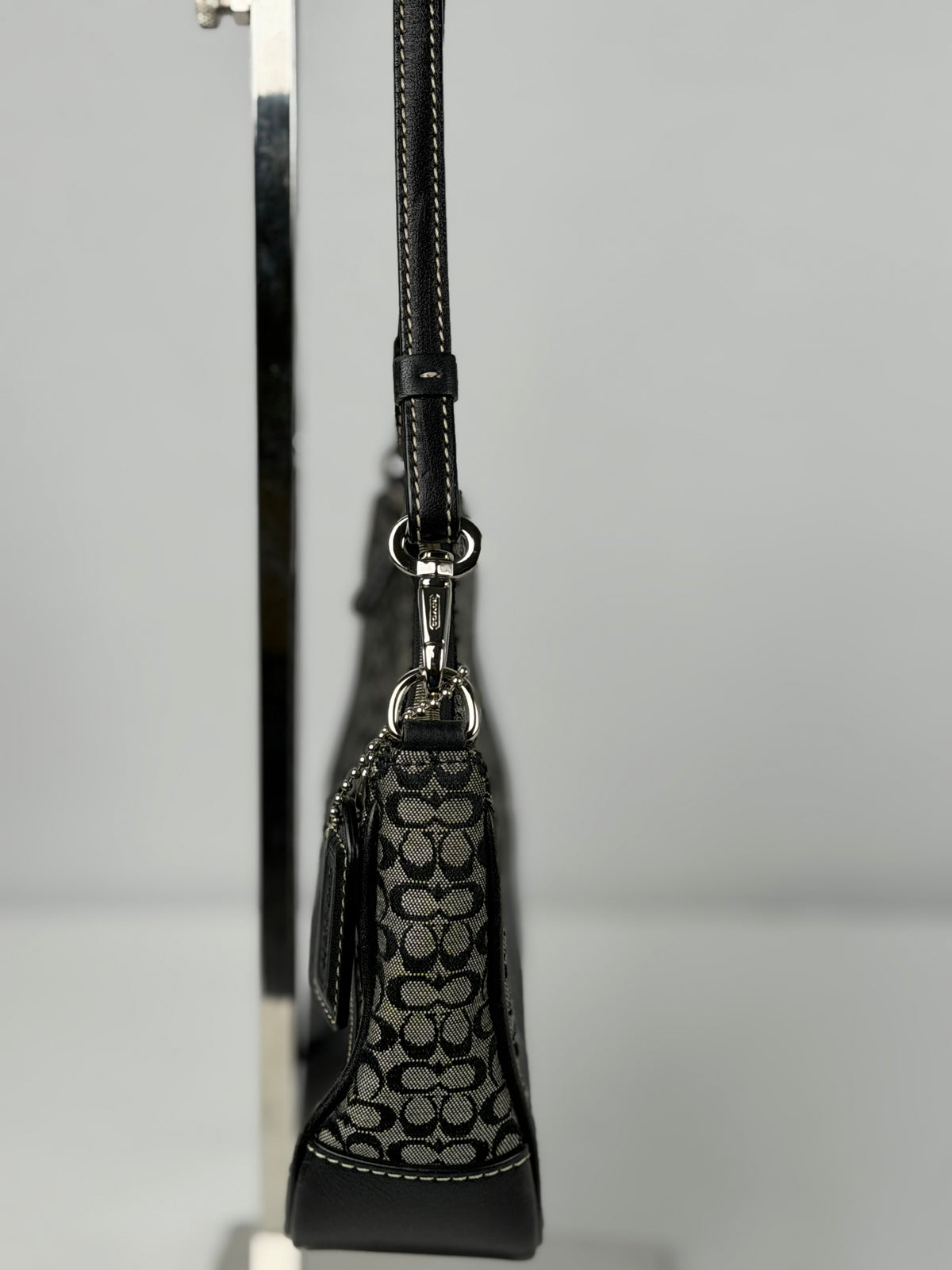 Coach 6622 Signature Black/Grey Mini Monogram Print Mini Demi Shoulder Bag Leather Trim