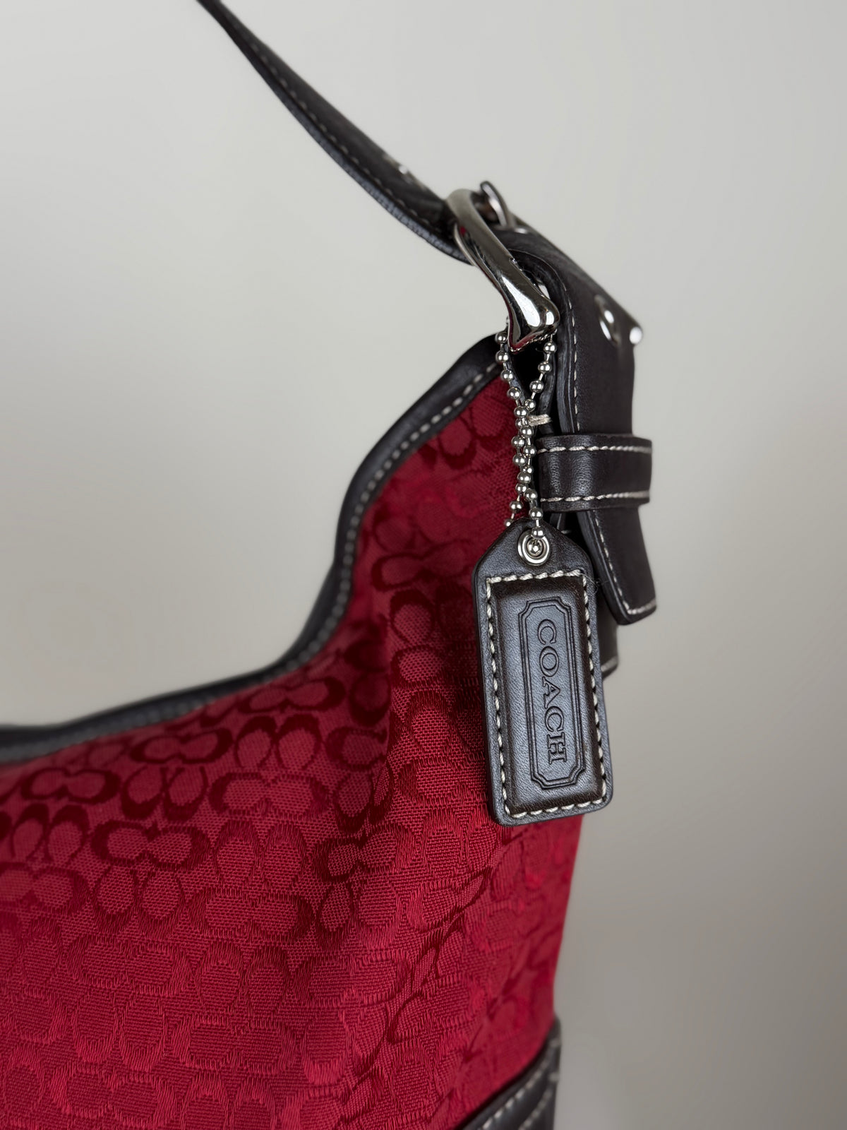 Coach 6385 Rare Hobo Red Signature Monogram Shoulder Bag with matching wristlet Brown Leather Trim