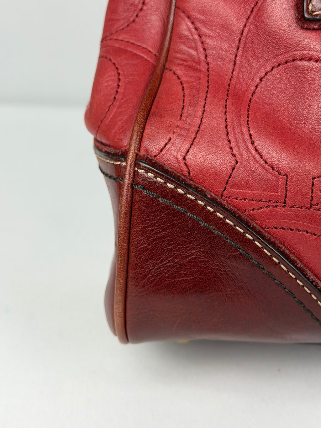 Coach 10226 Hampton Clip Red C Embossed Leather Shoulder Bag