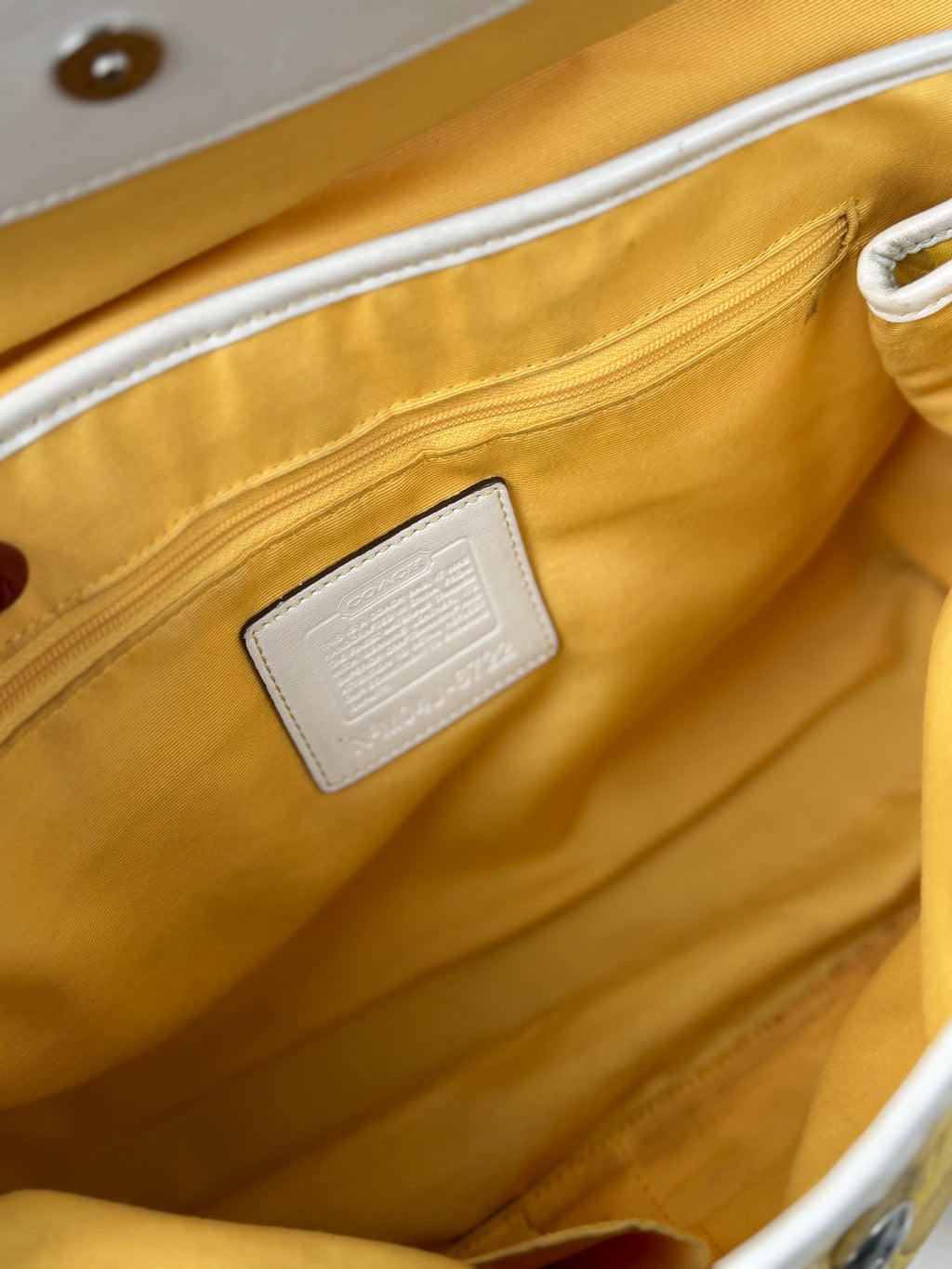 Coach 6722 Yellow Op Art Monogram Soho Shoulder Bag Tan Leather Trim