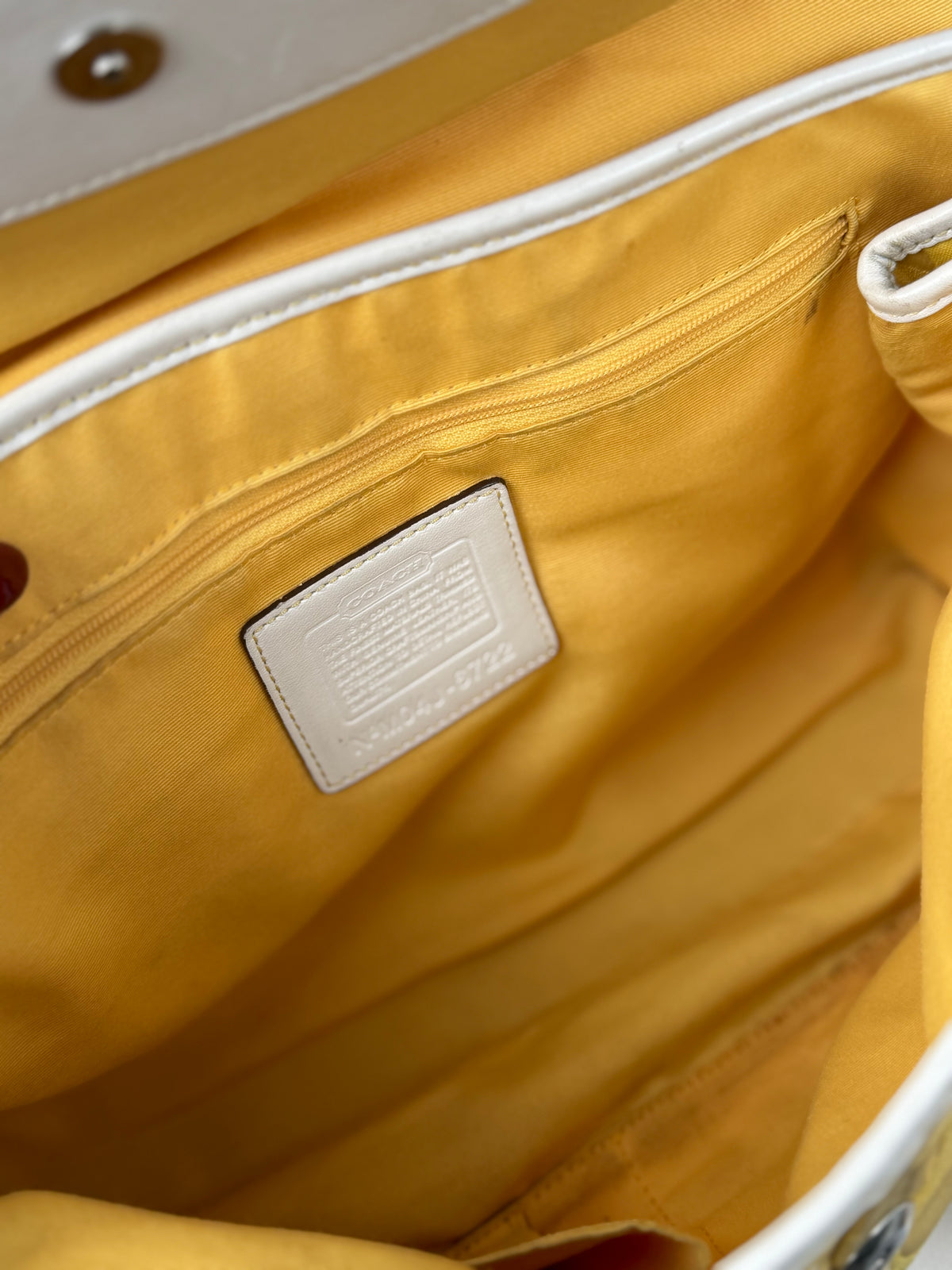 Coach 6722 Yellow Op Art Monogram Soho Shoulder Bag Tan Leather Trim
