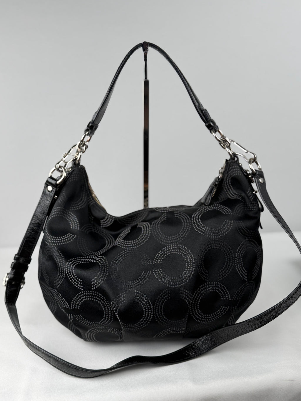 Coach 15929 Madison Black Op Art Shoulder Bag Leather Trim