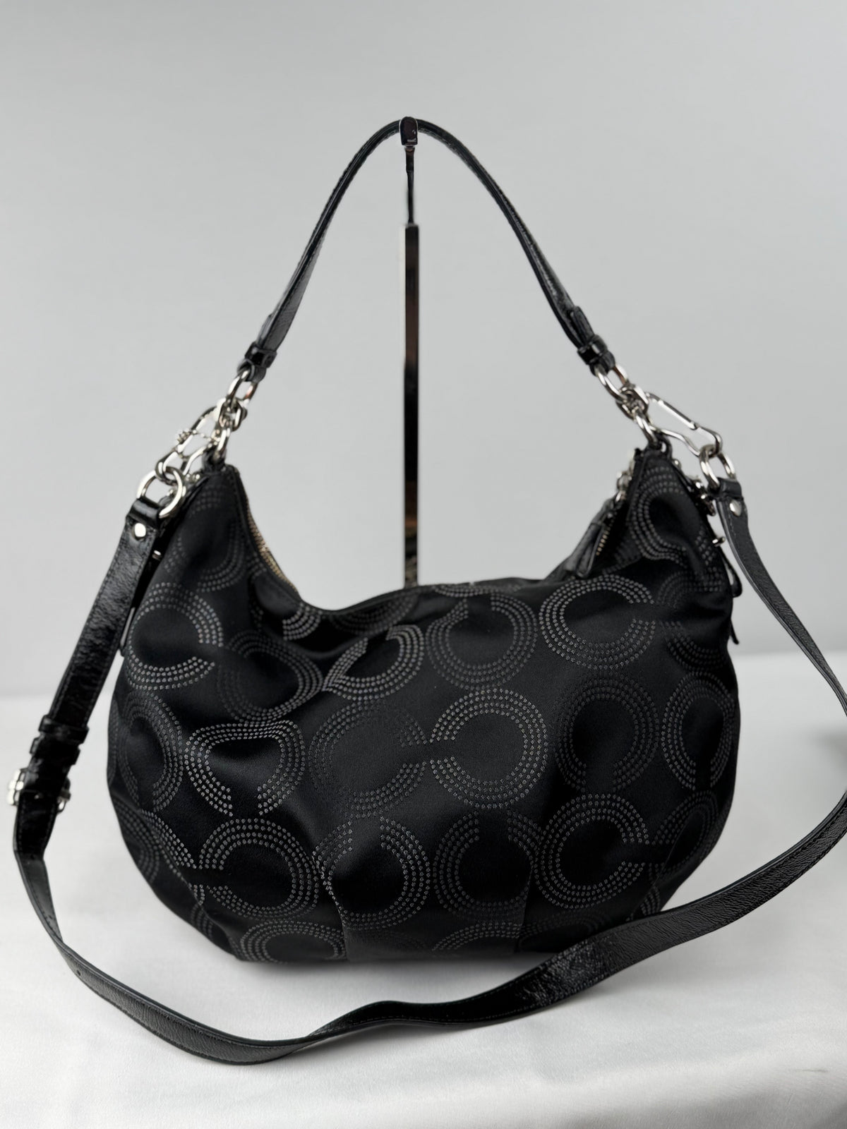 Coach 15929 Madison Black Op Art Shoulder Bag Leather Trim