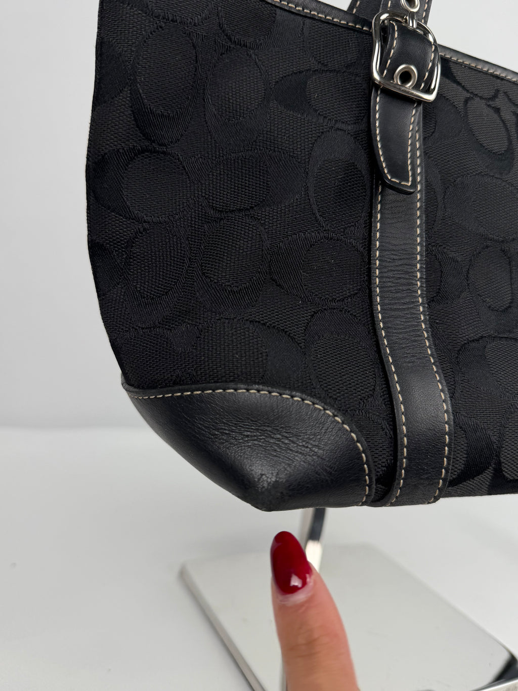 Coach 6043 Signature Small Black Hand Bag Leather Trim