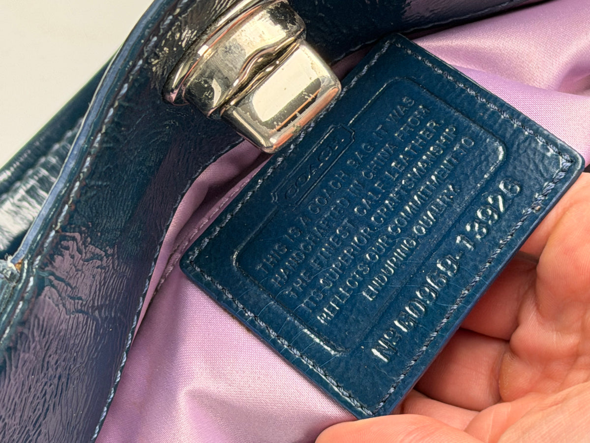 Coach 13926 Turnlock Blue Patent Leather Satchel Shoulder Bag