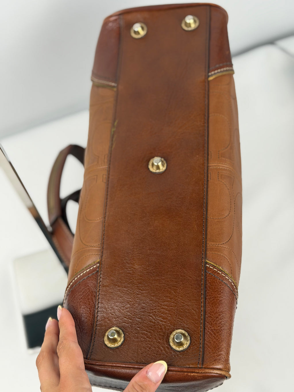 Coach 10227 Hampton Clip Brown Leather C Embossed Shoulder Bag with Dustbag