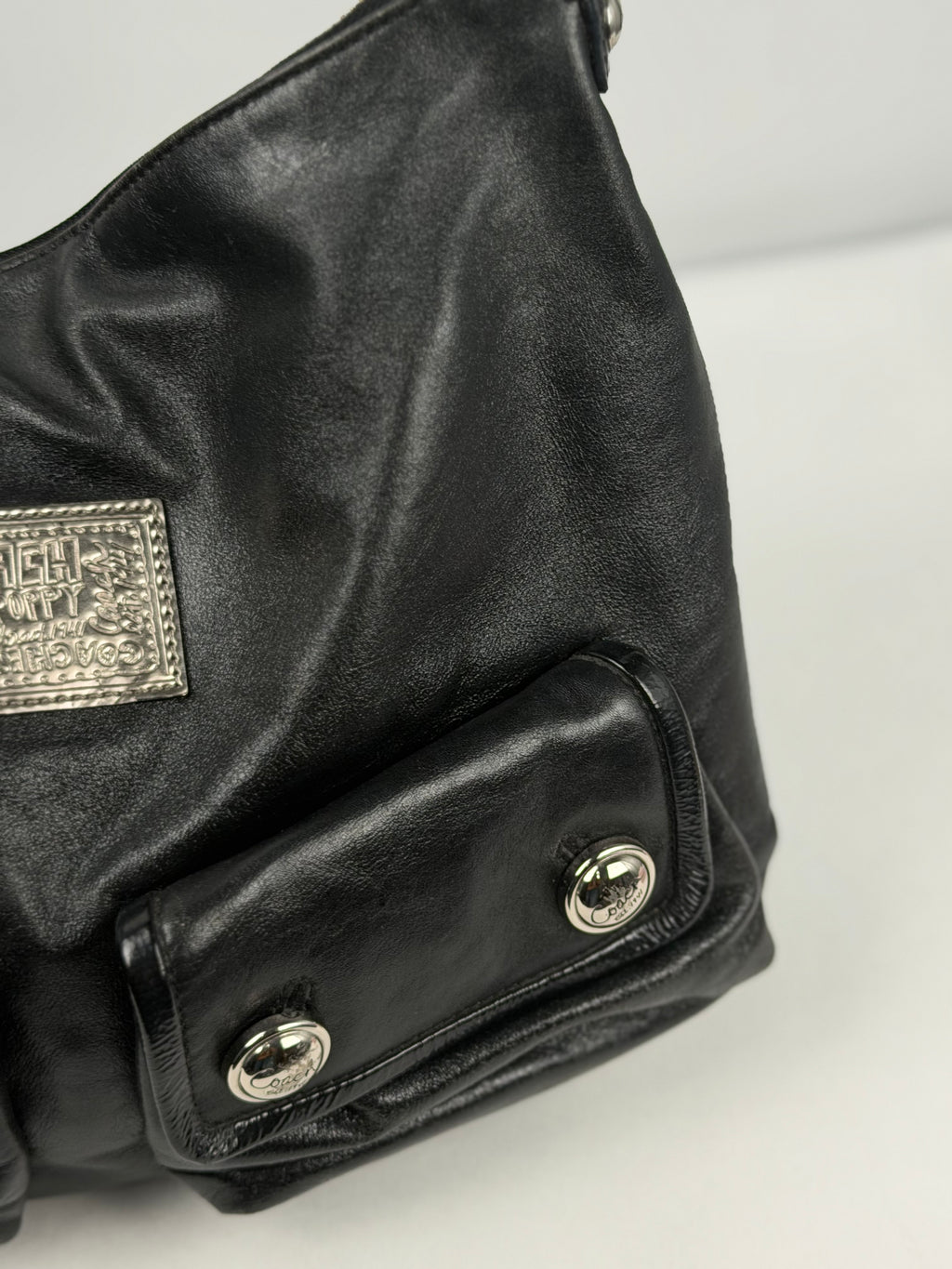 Coach 14561 Poppy Black Leather Double Pocket Shoulder Bag