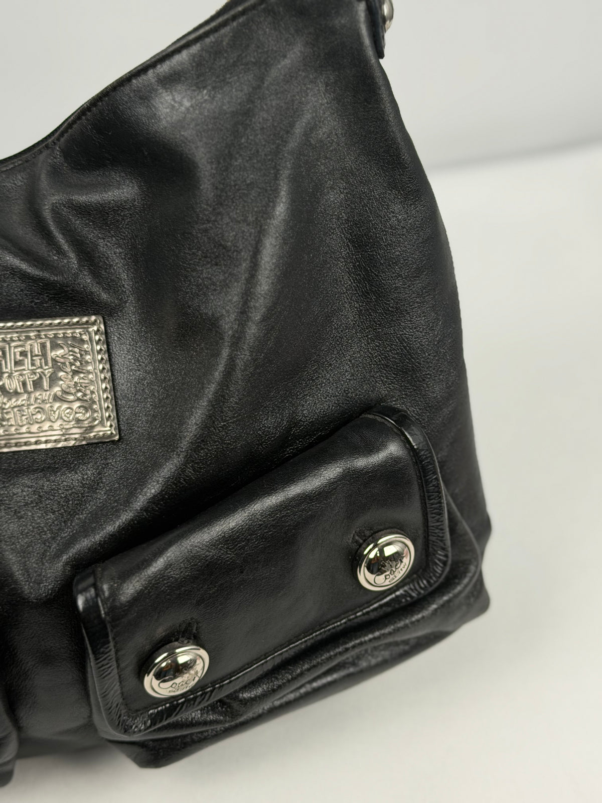 Coach 14561 Poppy Black Leather Double Pocket Shoulder Bag