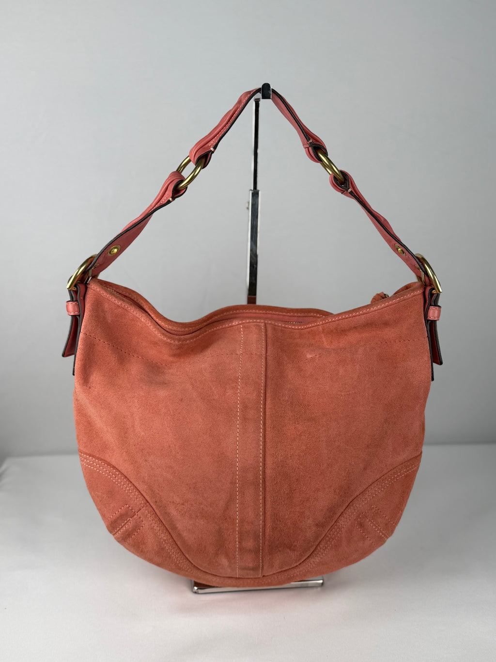 Coach 8A16 Hobo Coral Pink Suede Leather Shoulder Bag