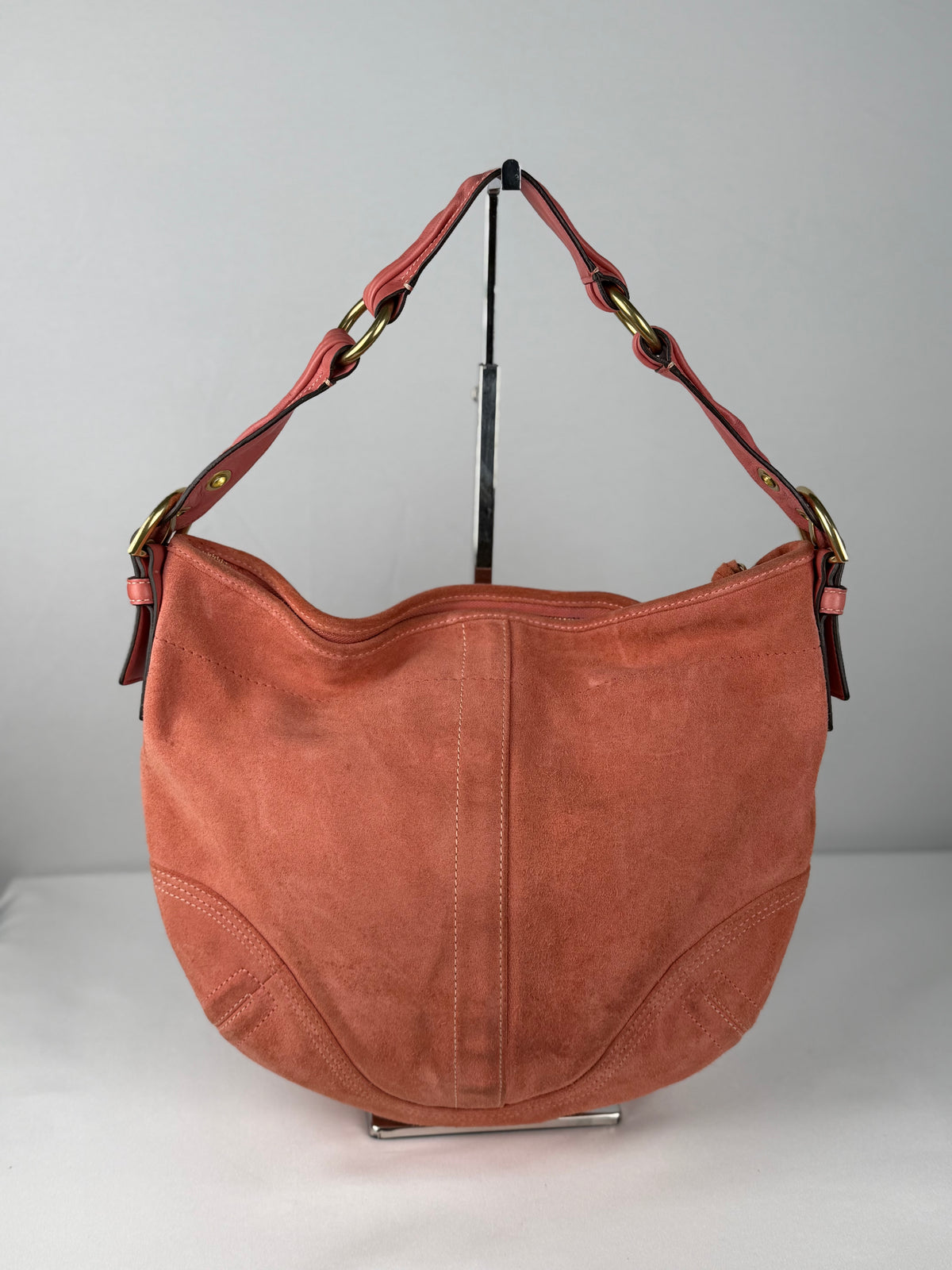 Coach 8A16 Hobo Coral Pink Suede Leather Shoulder Bag