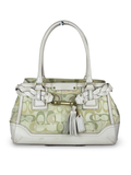 Coach 10785 Hampton Clip Green Optic Art Monogram Shoulder Bag White Leather Trim