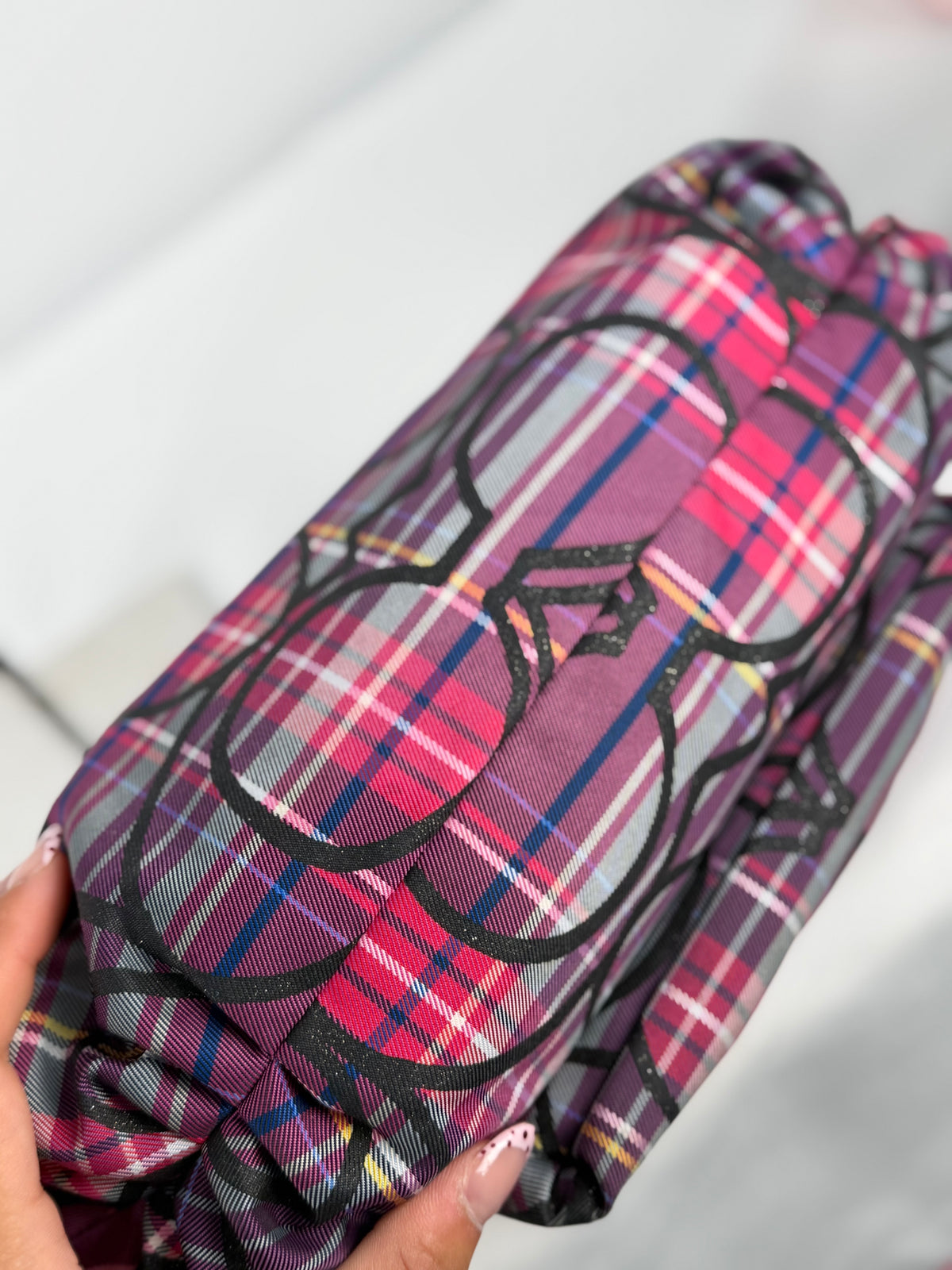 Coach 14366 Poppy Tartan Pink/Purple/Black Shoulder Bag Leather Trim