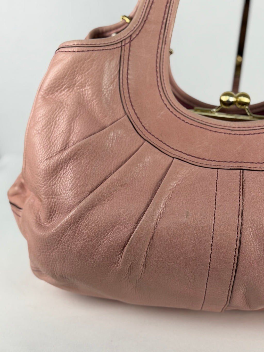 Coach 12248 Ergo Kisslock Baby Pink Leather Shoulder Bag
