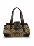 Coach F13975 Hampton Turnlock Flap Signature Brown Monogram Shoulder Bag Leather Trim