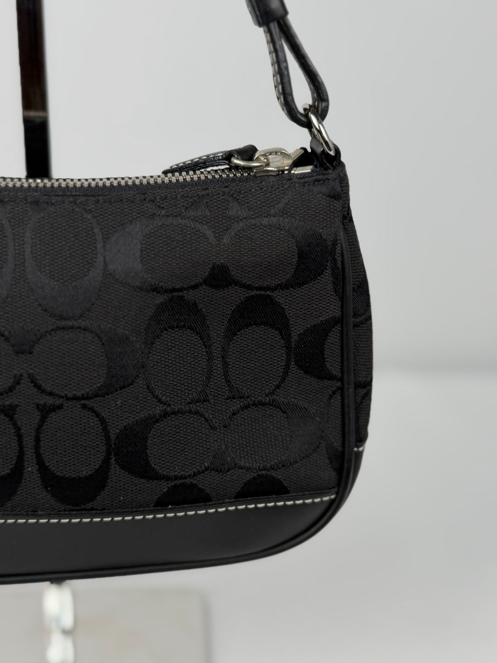 Coach 6094 Demi Signature Black Monogram Mini Shoulder Bag Leather Trim