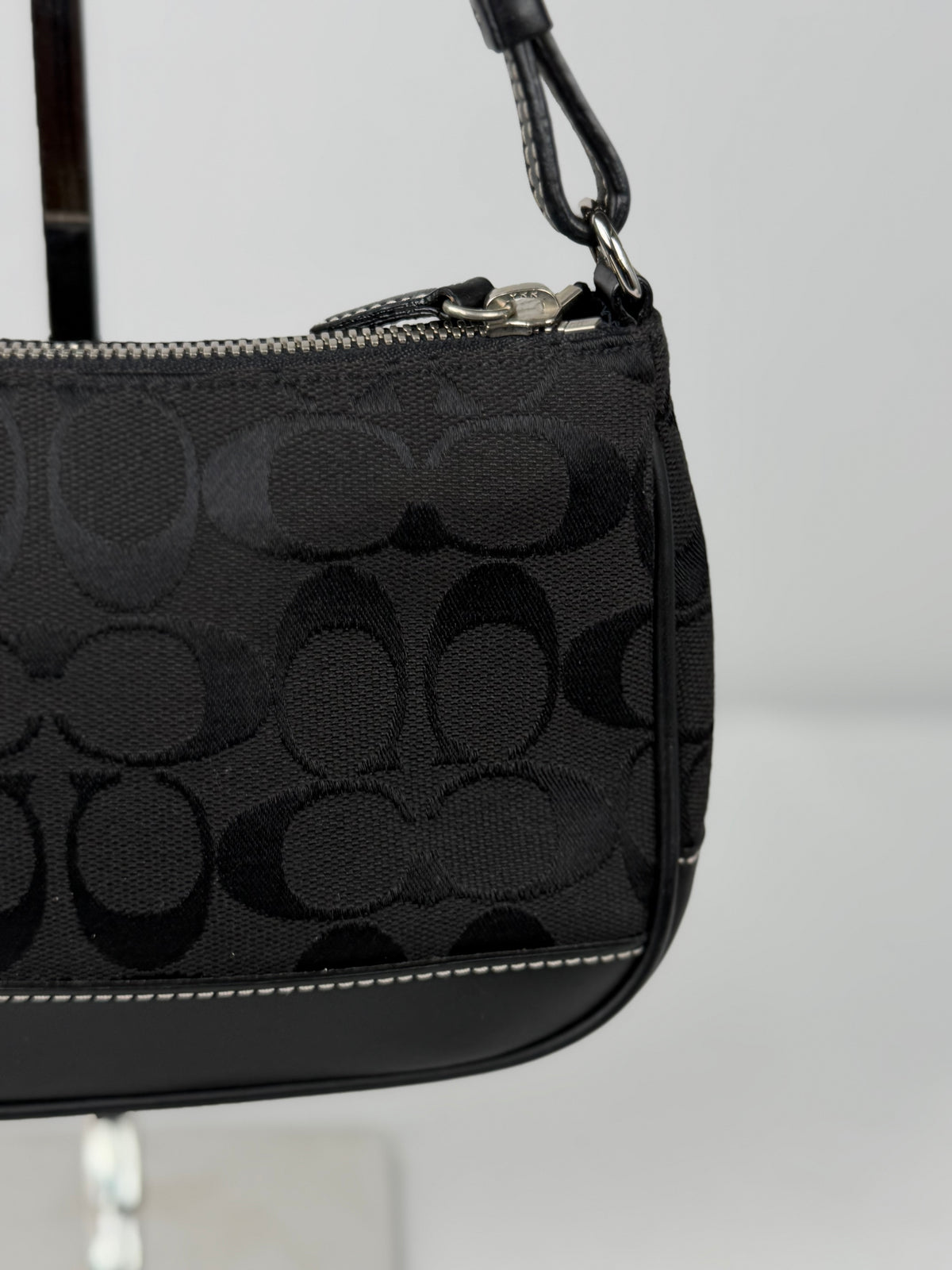 Coach 6094 Demi Signature Black Monogram Mini Shoulder Bag Leather Trim