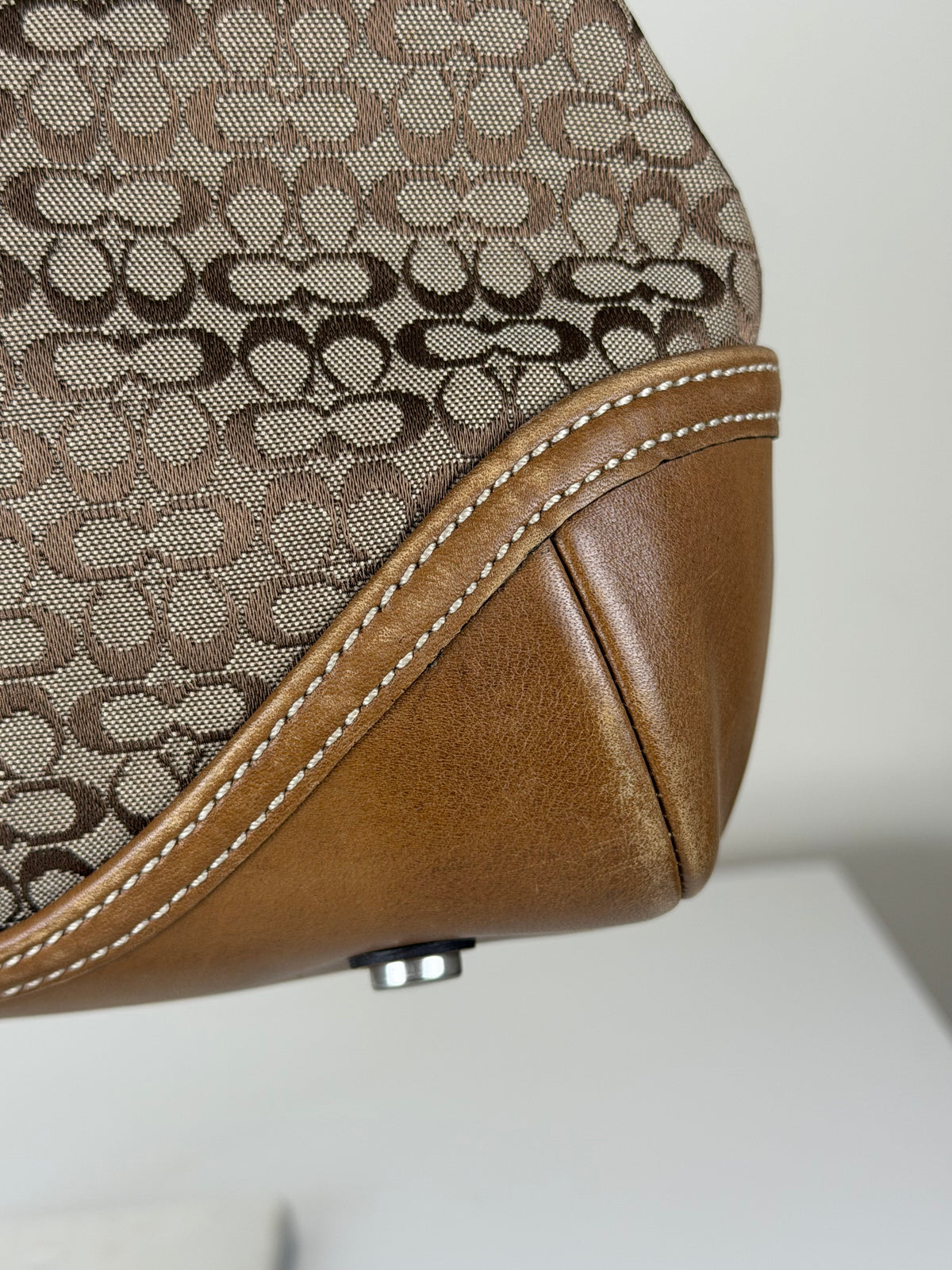 Coach 7078 Soho Signature Brown Monogram Satchel Hand Bag Leather Trim
