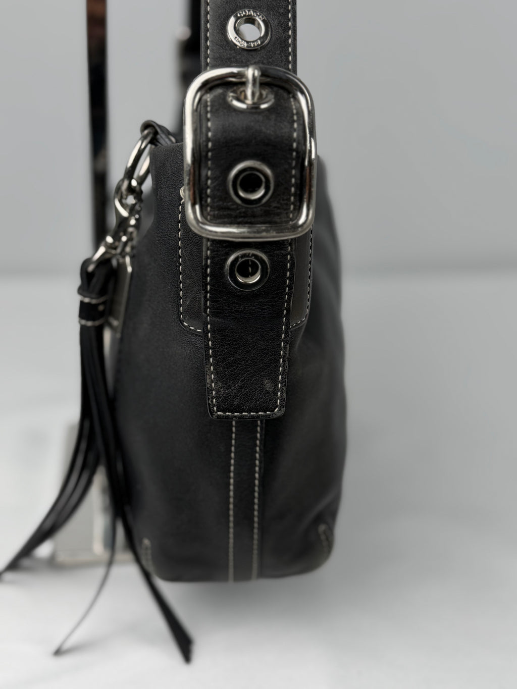 Coach 1417 East West Hobo Black Pebbled Leather Shoulder Bag