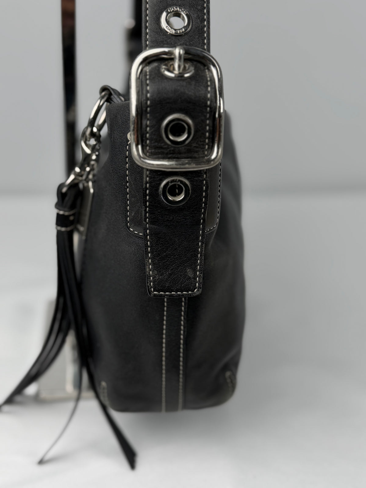 Coach 1417 East West Hobo Black Pebbled Leather Shoulder Bag