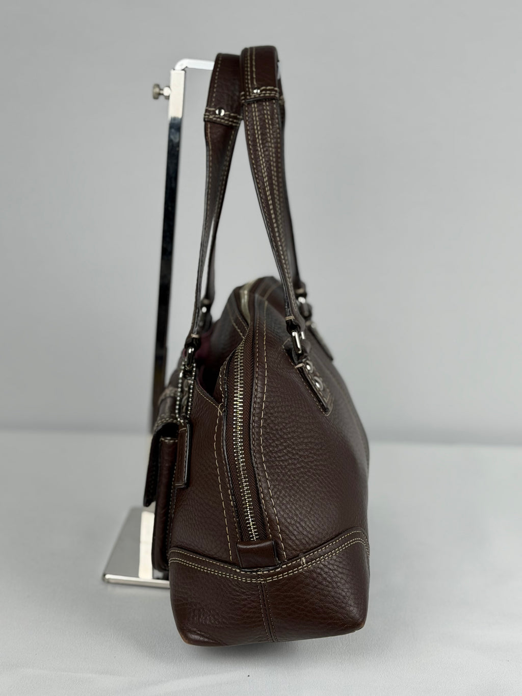 Coach F13963 Hampton Turnlcok Brown Pebbled Leather Shoulder Bag