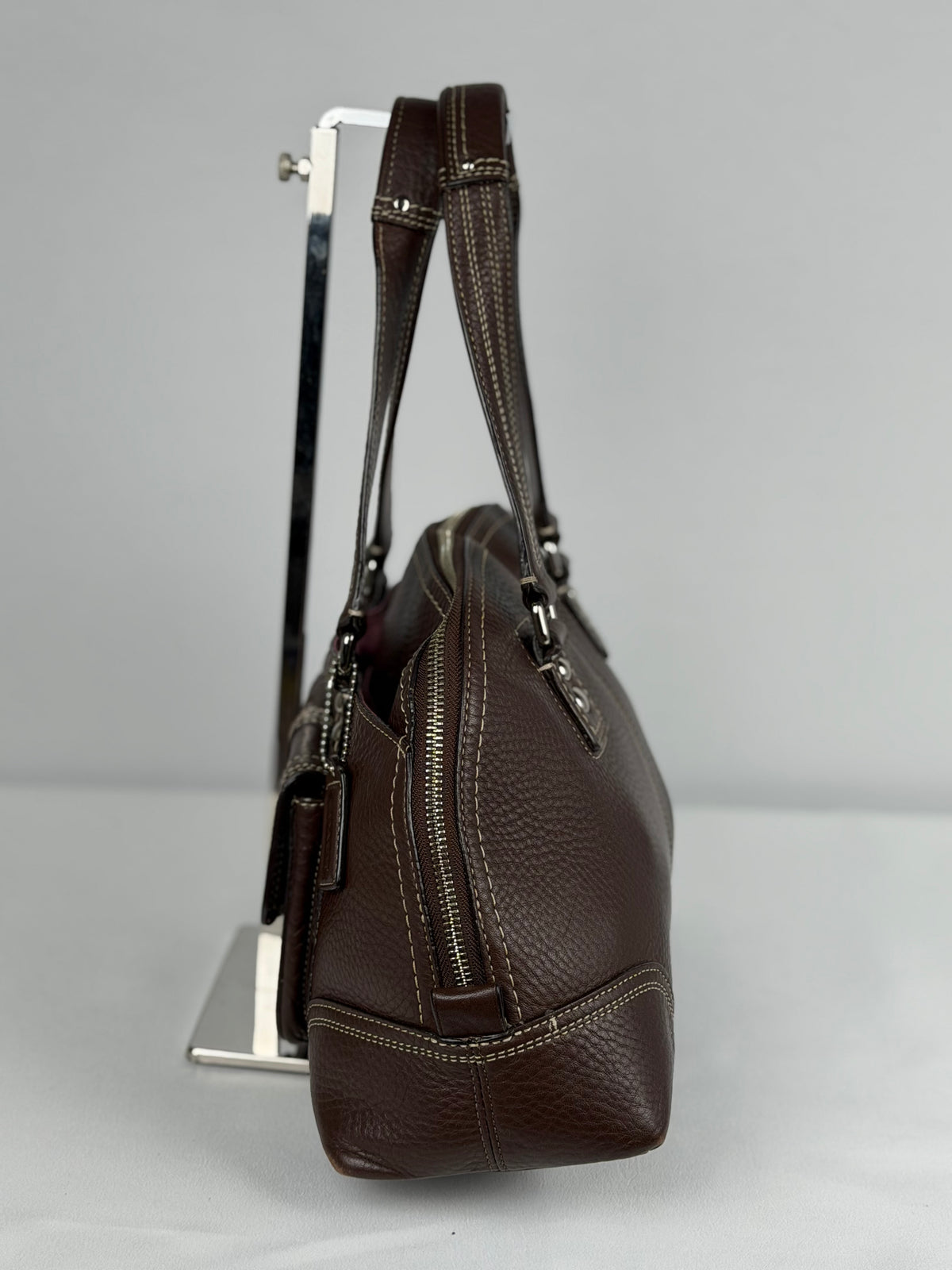 Coach F13963 Hampton Turnlcok Brown Pebbled Leather Shoulder Bag
