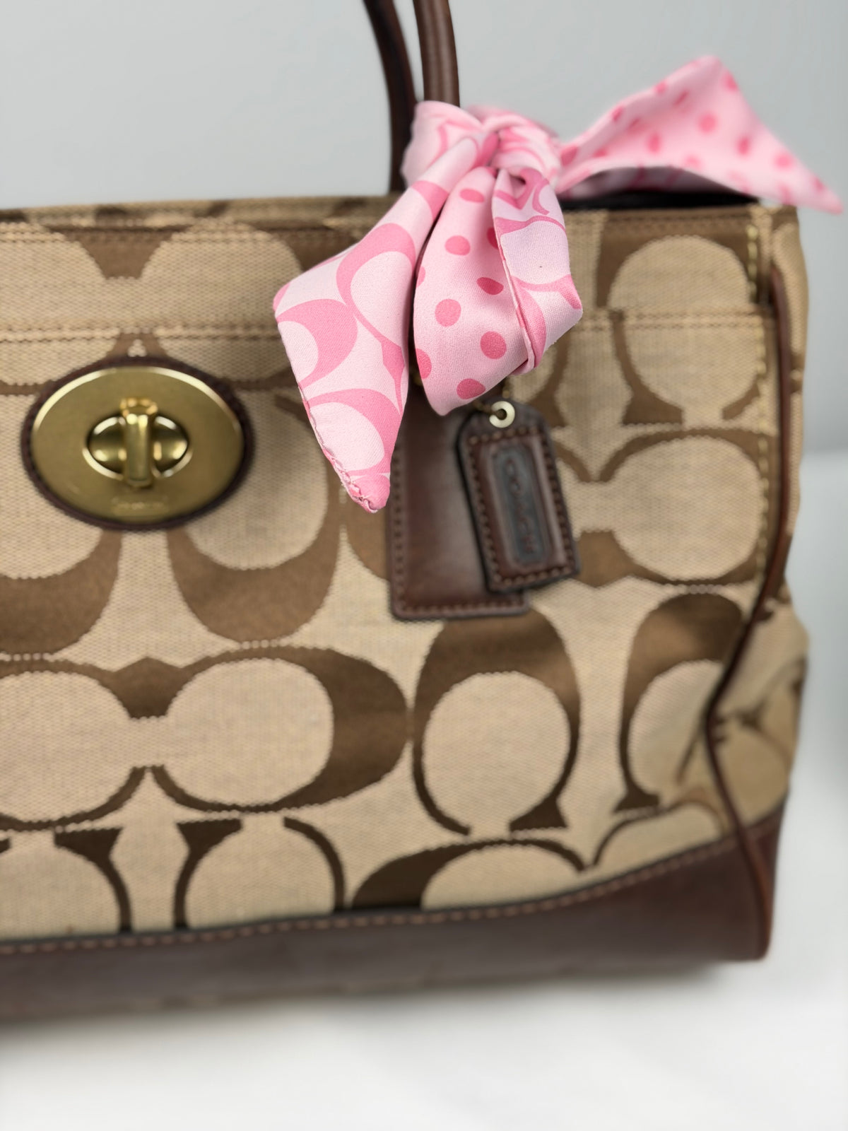 Coach 11558 Madeline Turnlock Signature Brown Monogram Shoulder Bag Leather Trim