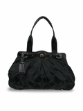 Coach F13906 Signature Black Monogram Satchel Turnlock Shoulder Bag Leather Trim