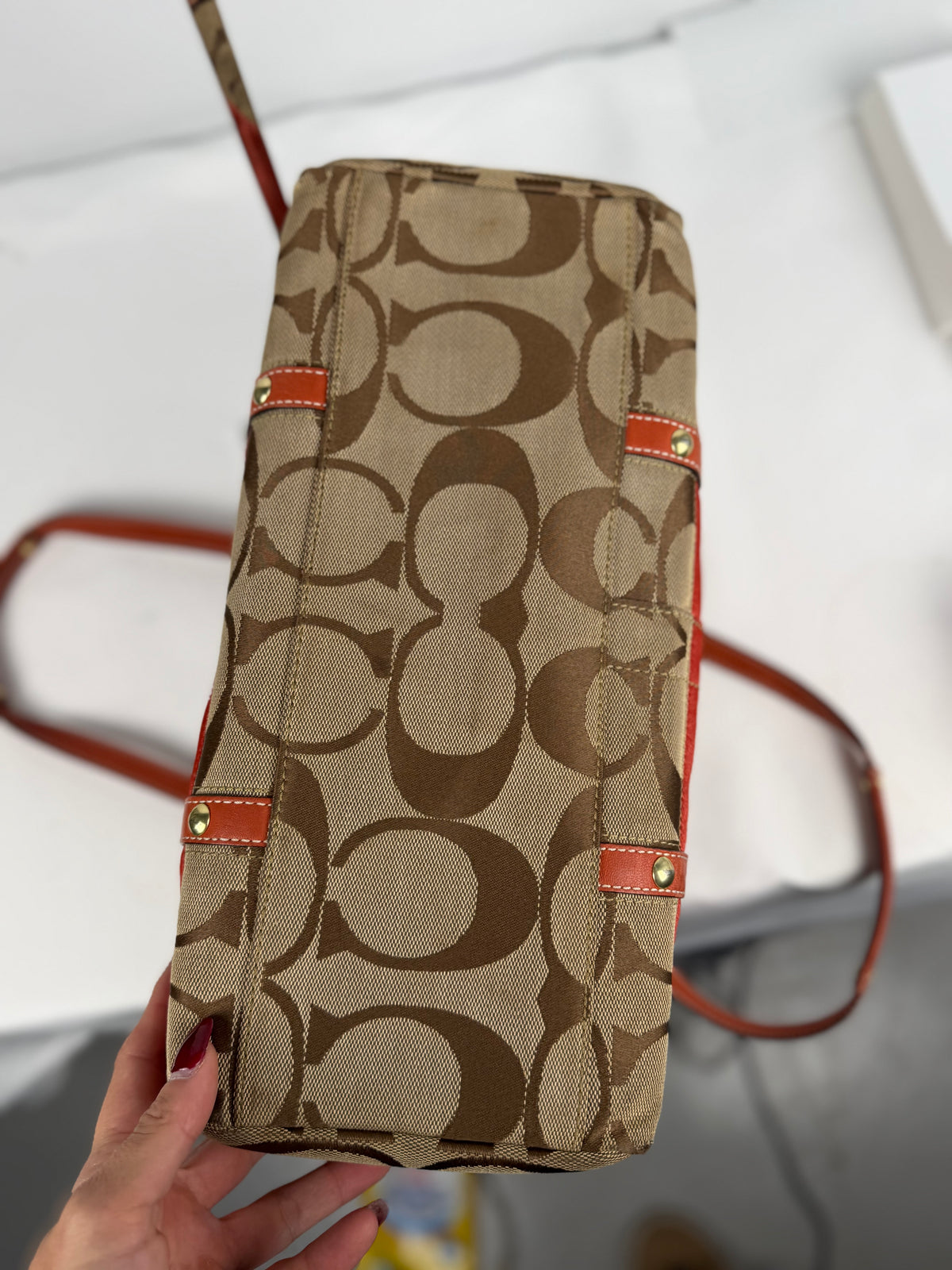 Coach F11102 Boston Signature Brown Monogram Shoulder Bag