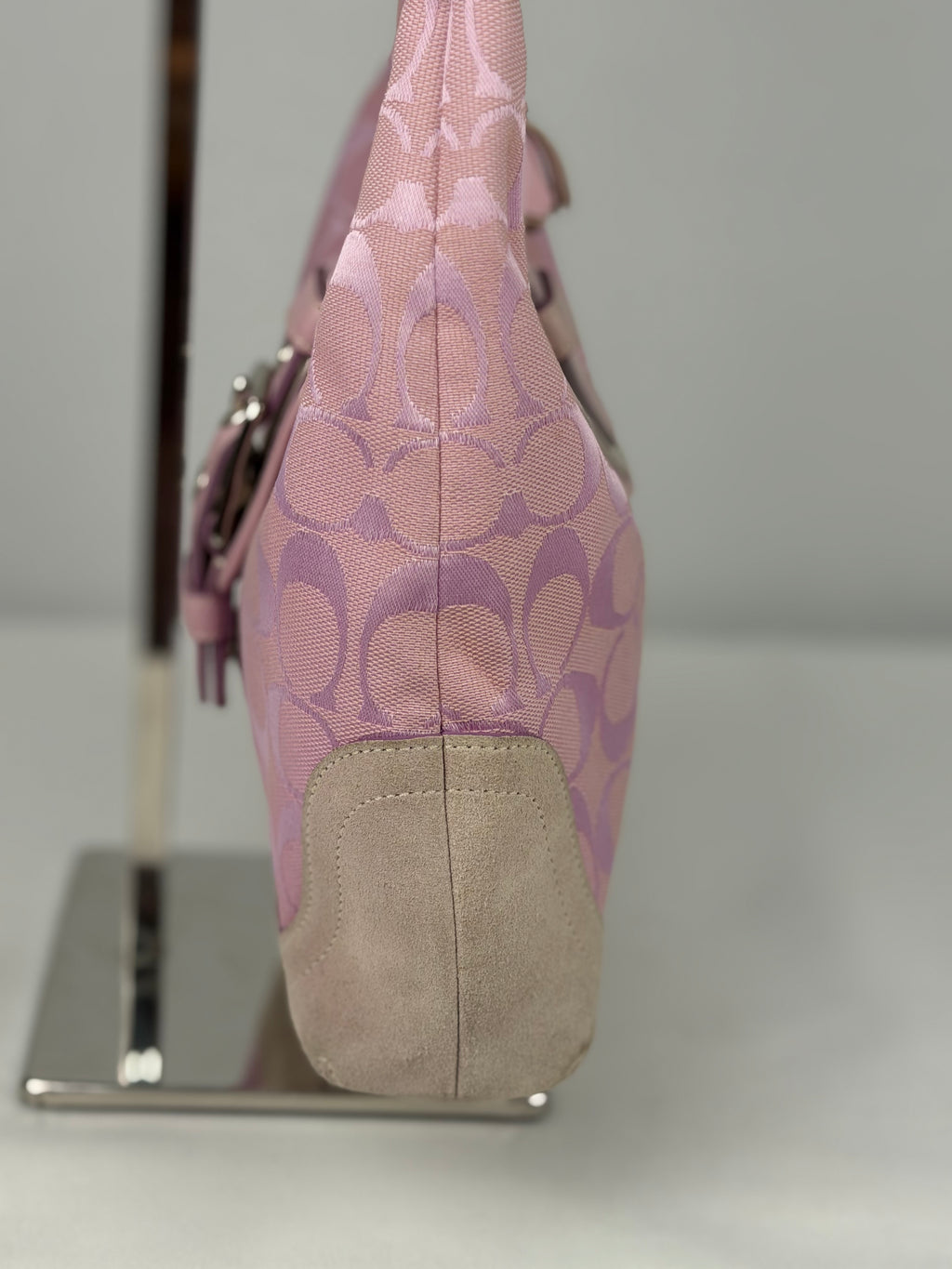 Rare Coach 6823 Soho Pink Monogram Shoulder Bag Suede Leather Trim