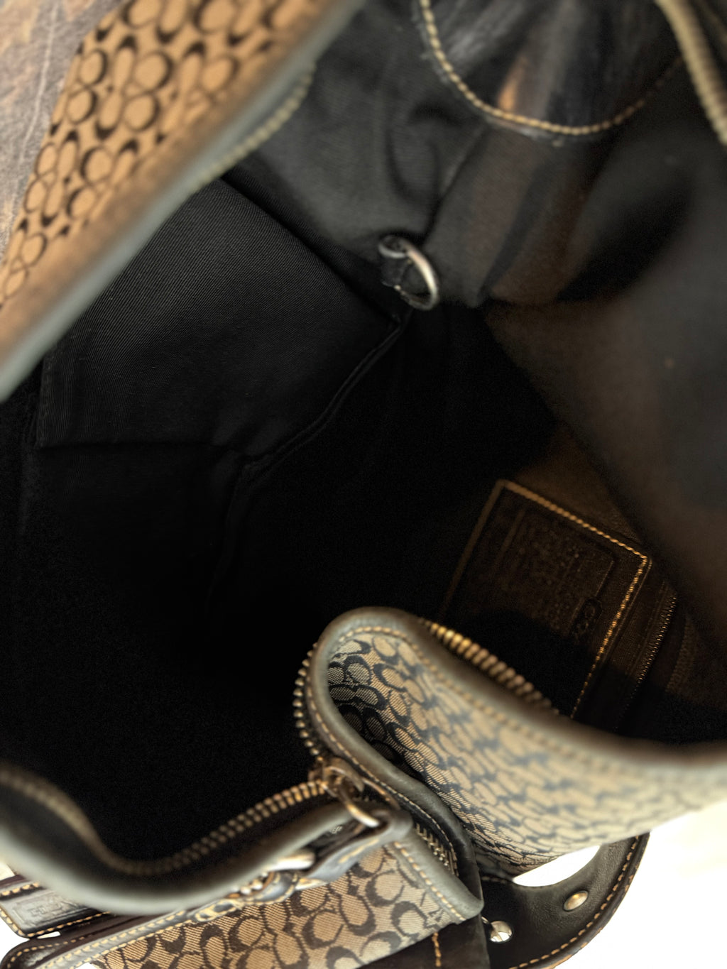 Coach 1461 Black and Grey Signature Monogram Hobo Shoulder Bag Leather Trim
