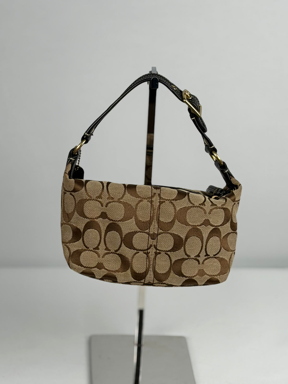 Coach 40224 Legacy Signature Brown Monogram Mini Shoulder Bag Leather Trim