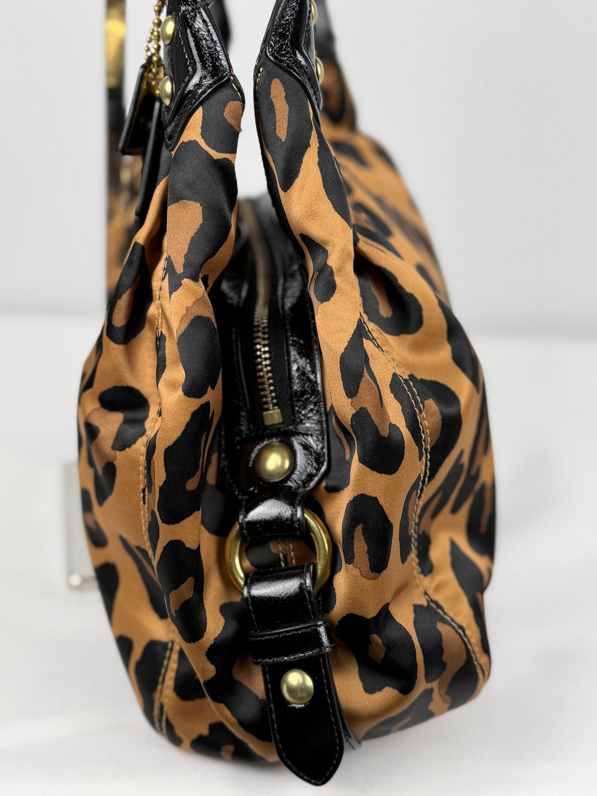 Coach 15555 Madison Maggie RARE Brown Leopard Print Shoulder Bag Leather Trim