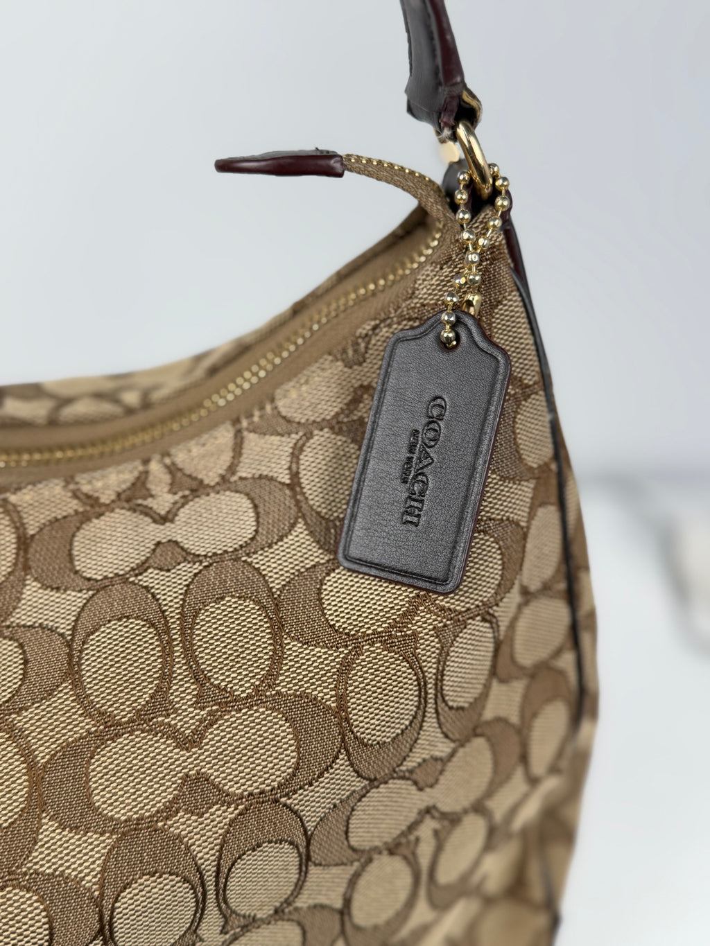 Coach F29959 Signature Brown Monogram Shoulder Bag Brown Leather Trim