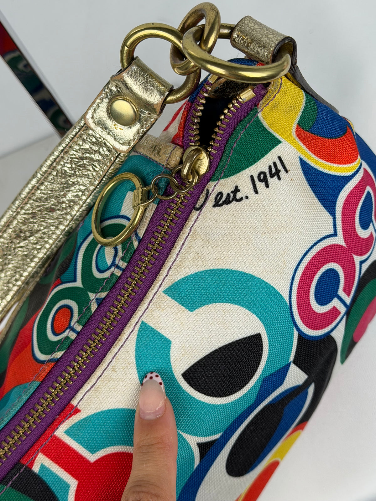 Coach 13834 Poppy Funky Multicolour Shoulder Bag Leather Trim