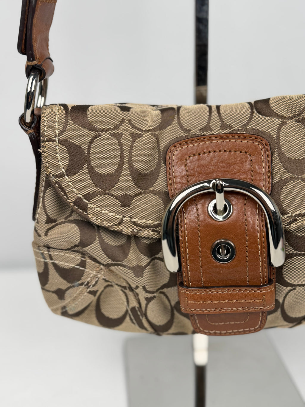 Coach 11860 Soho Signature Brown Monogram Shoulder Bag Brown Leather Trim