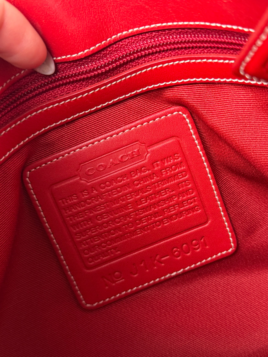 Coach 6091 Hampton Clip Red Signature Monogram Shoulder Bag Leather Trim