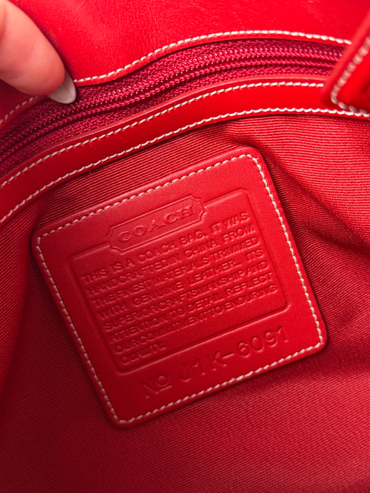 Coach 6091 Hampton Clip Red Signature Monogram Shoulder Bag Leather Trim