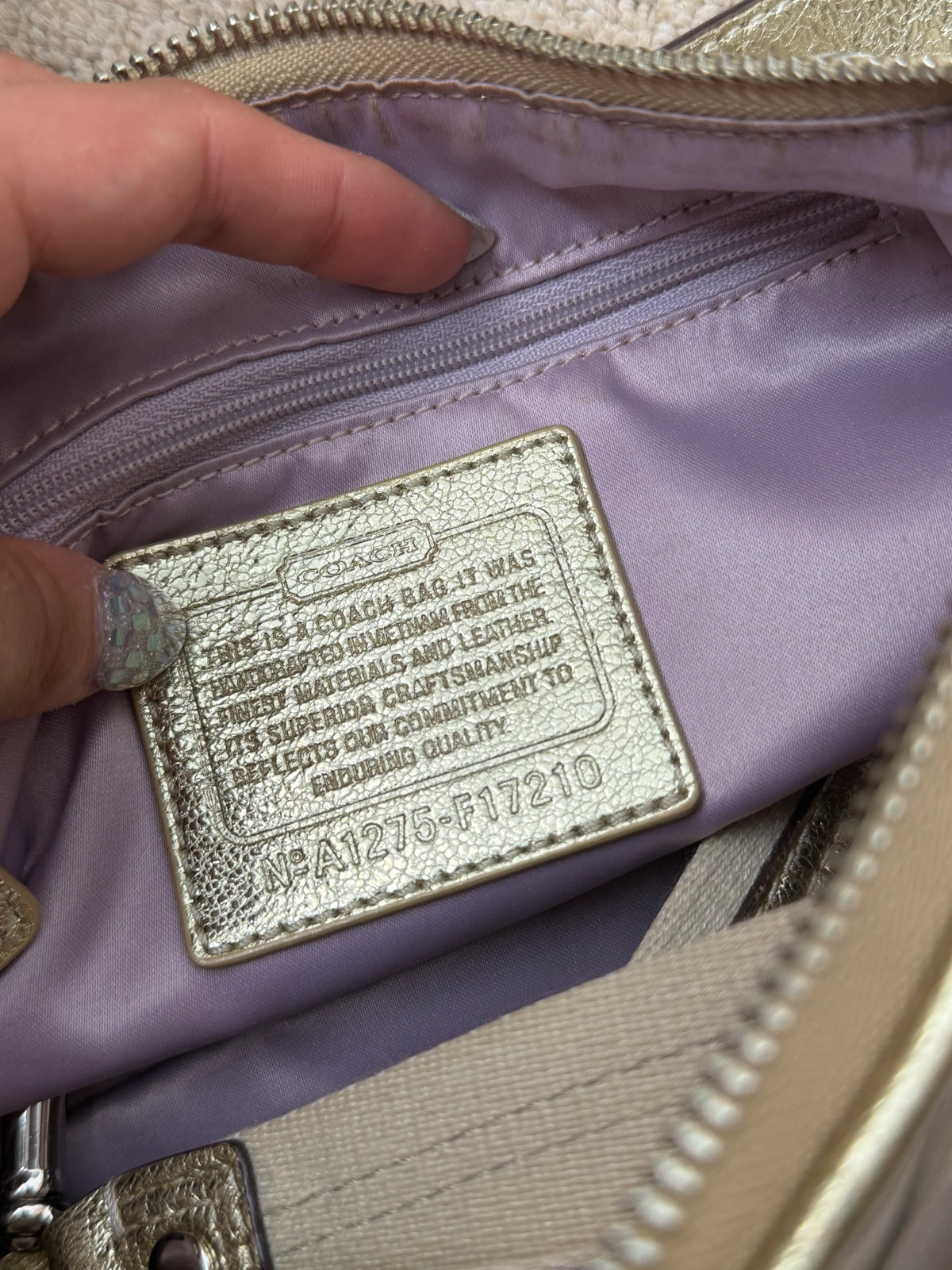 Coach F17120 Purple/Beige Checkered Monogram Shoulder Bag Leather Trim