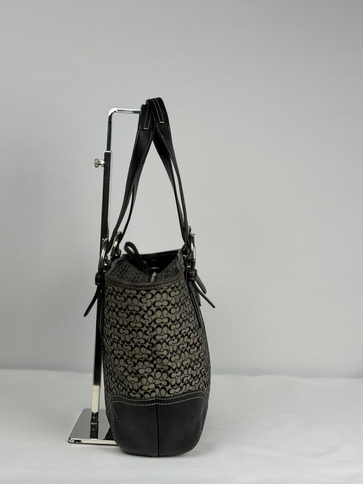 Coach 6383 Signature Black Monogram Shoulder Bag Leather Trim