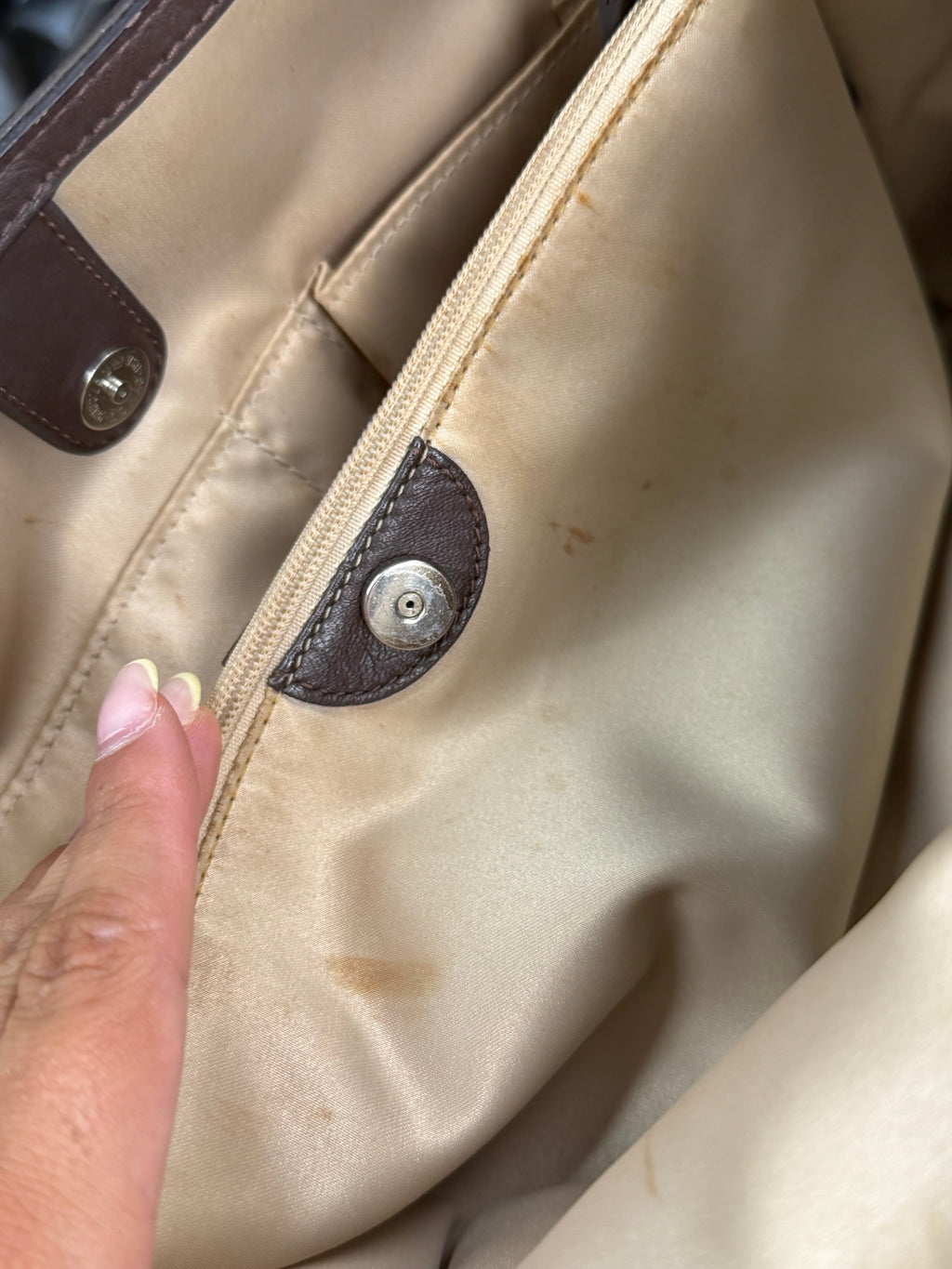 Coach F19043 Turnlock Signature Beige Monogram Shoulder Bag Brown Leather Trim