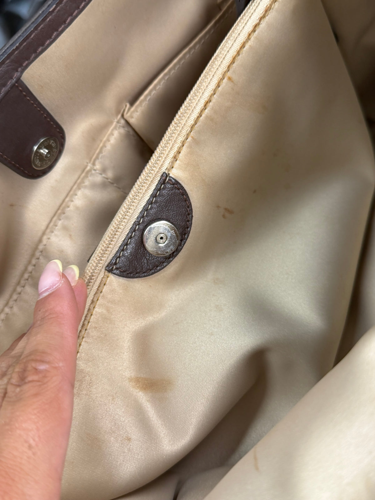 Coach F19043 Turnlock Signature Beige Monogram Shoulder Bag Brown Leather Trim