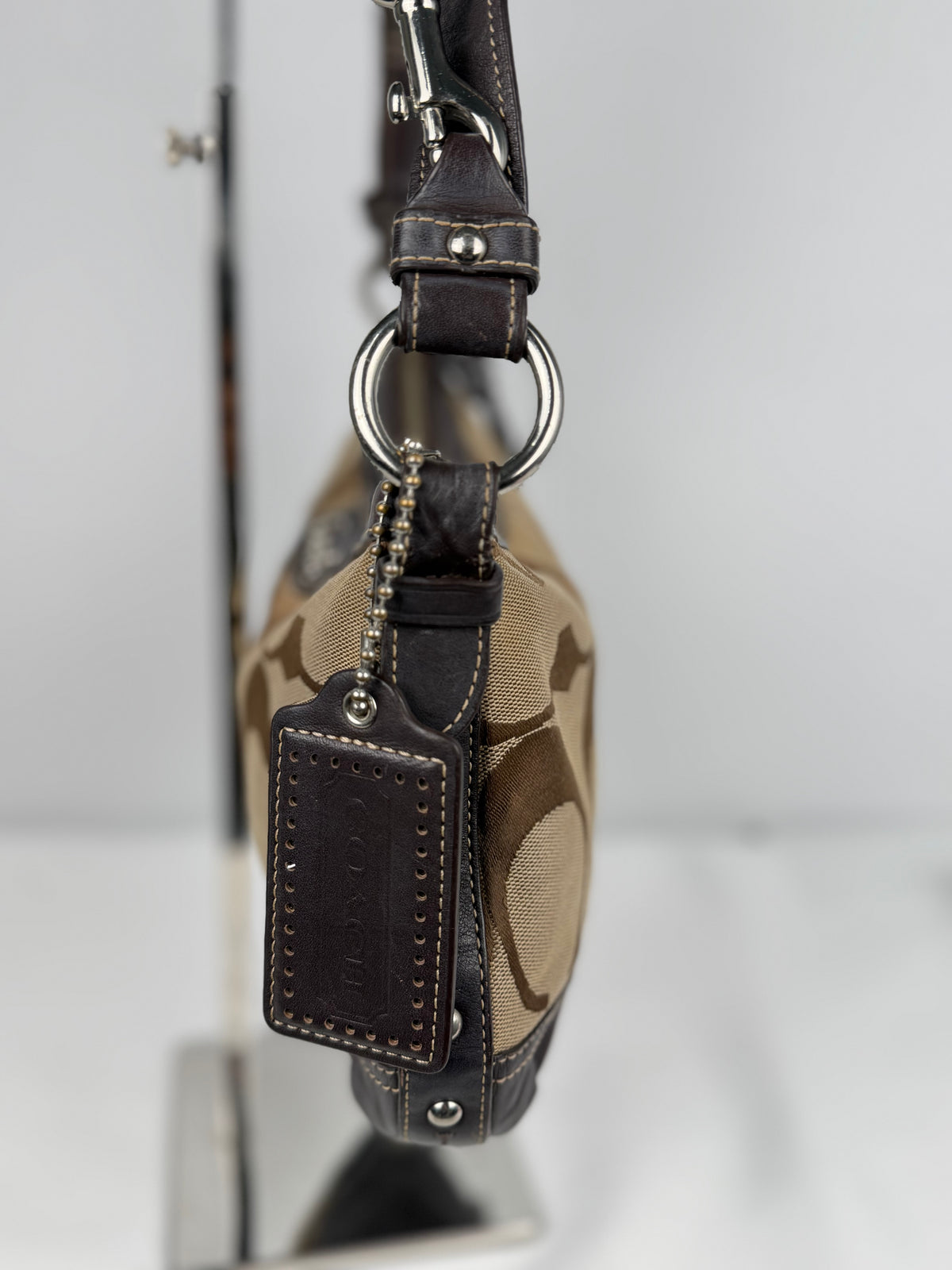 Coach F19731 Signature Brown Shoulder Bag Leather Trim