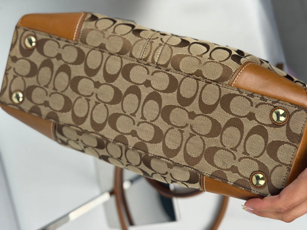 Coach 11063 Hampton Turnlock Signature Brown Monogram Shoulder Bag