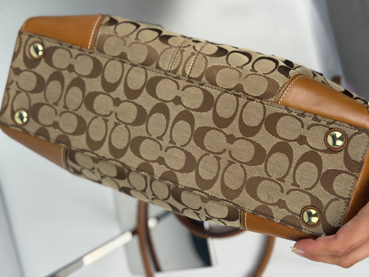 Coach 11063 Hampton Turnlock Signature Brown Monogram Shoulder Bag