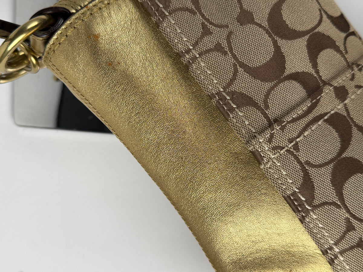 Coach 12375 Bleecker Soho Signature Brown Monogram Shoulder Bag Gold Leather Trim