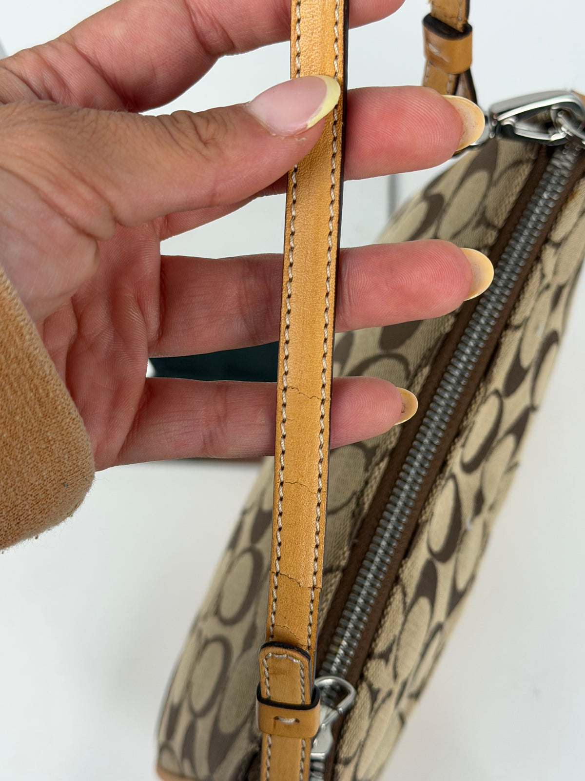 Coach 6094 Signature Brown Monogram Shoulder Bag Leather Trim
