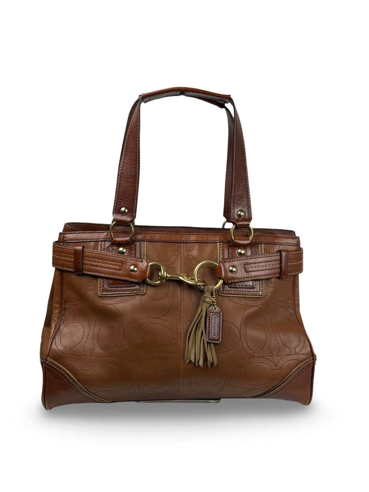 Coach 10227 Hampton Clip Brown Leather C Embossed Shoulder Bag