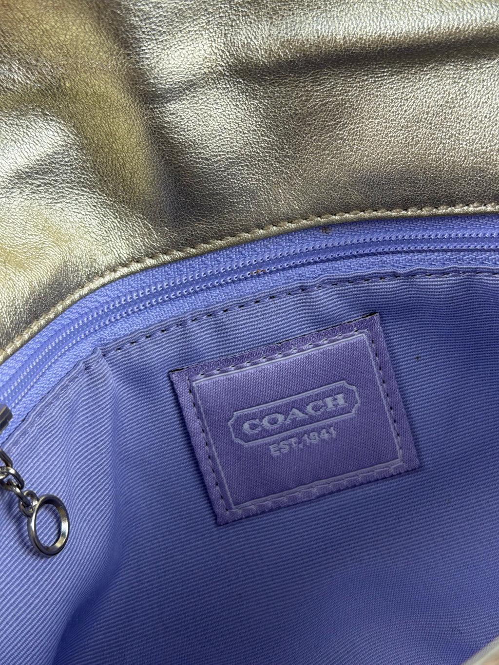 RARE Coach 3595 Demi Clip Brown/Gold Sparkly Monogram Shoulder Bag Leather Trim