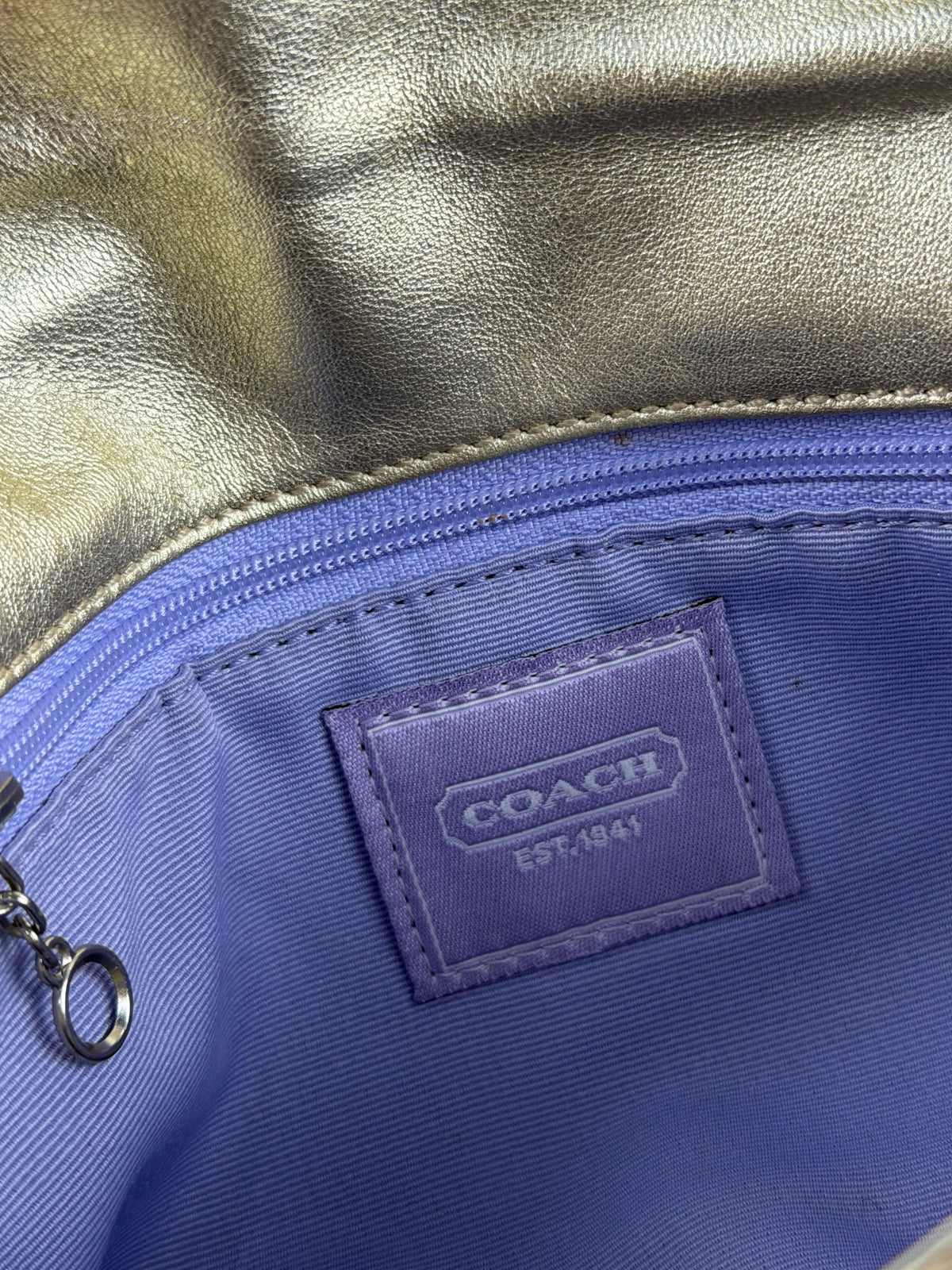 RARE Coach 3595 Demi Clip Brown/Gold Sparkly Monogram Shoulder Bag Leather Trim