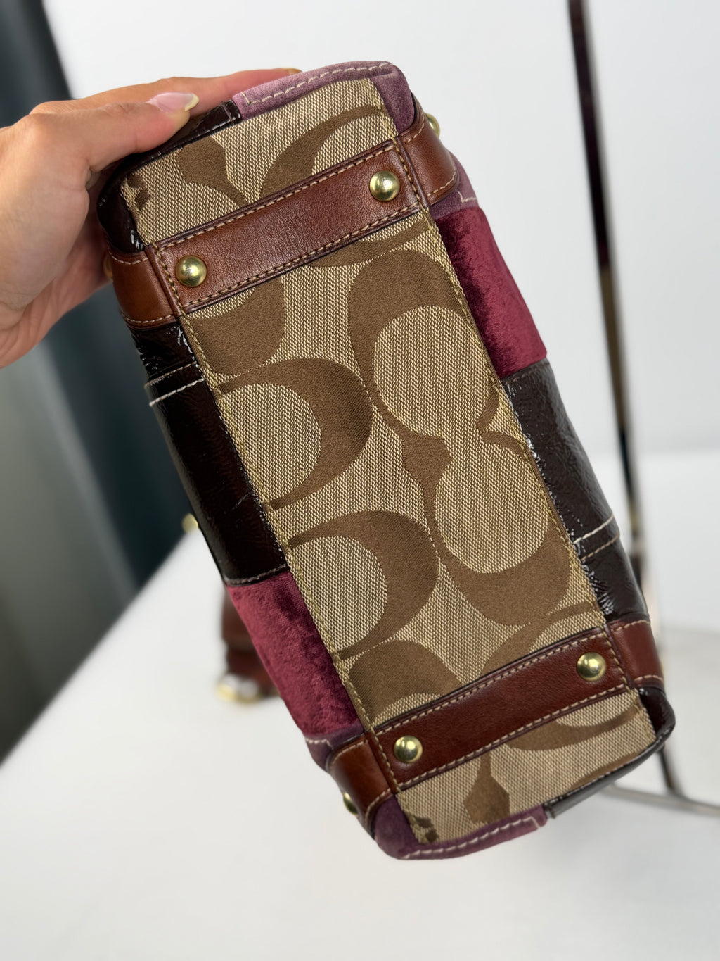 Coach 11466 Rare Holiday Patchwork Suede/Leather/Canvas Shoulder Bag&nbsp;